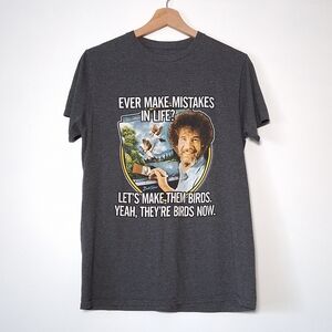 BOB ROSS T-Shirt Gray Size Medium Mistakes in Life? Let's Make Them Birds